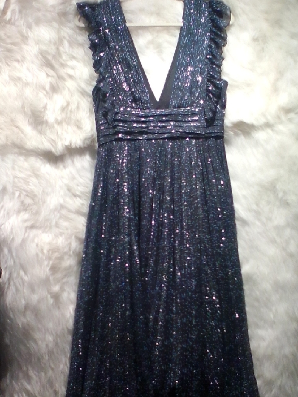 Free People Navy Blue Ruffle V-Neck Dress